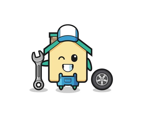 House Character Mechanic Mascot Cute Design — Vector de stock