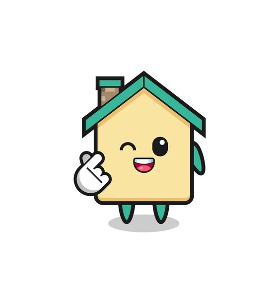 House Character Doing Korean Finger Heart Cute Design — Stockový vektor