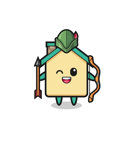 House Cartoon Medieval Archer Mascot Cute Design —  Vetores de Stock