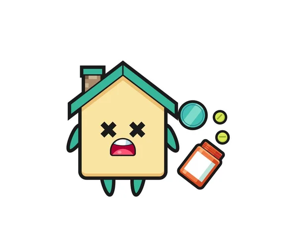 Illustration Overdose House Character Cute Design — Vettoriale Stock
