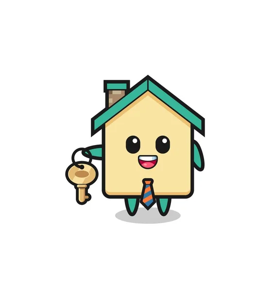 Cute House Real Estate Agent Mascot Cute Design — стоковый вектор