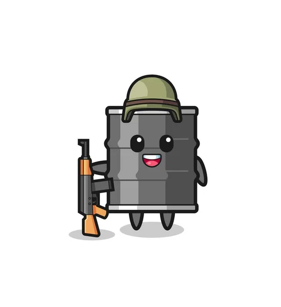 Cute Oil Drum Mascot Soldier Cute Design — Vetor de Stock