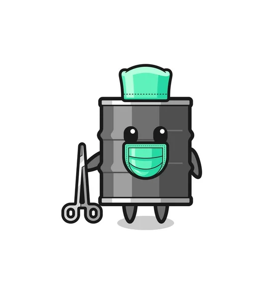 Surgeon Oil Drum Mascot Character Cute Design — Vetor de Stock