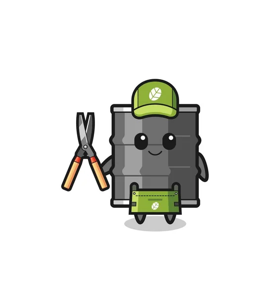 Cute Oil Drum Gardener Mascot Cute Design — Stockový vektor