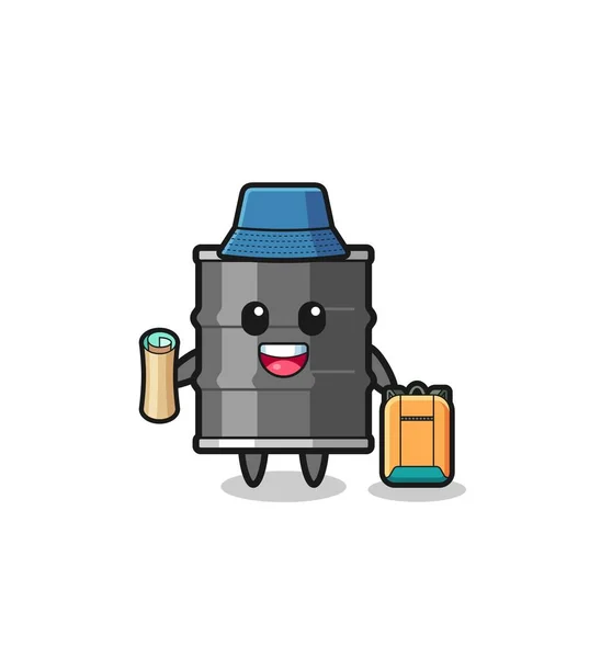 Oil Drum Mascot Character Hiker Cute Design — Stockvector