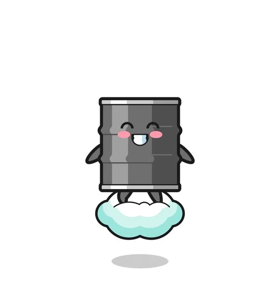 Cute Oil Drum Illustration Riding Floating Cloud Cute Design — Vetor de Stock