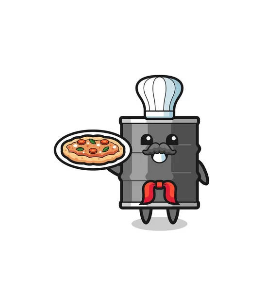 Oil Drum Character Italian Chef Mascot Cute Design — Stock vektor