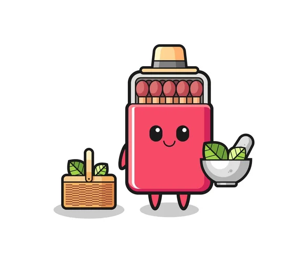 Matches Box Herbalist Cute Cartoon Cute Design — Stok Vektör