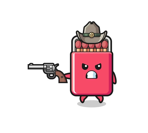 Matches Box Cowboy Shooting Gun Cute Design — Stok Vektör