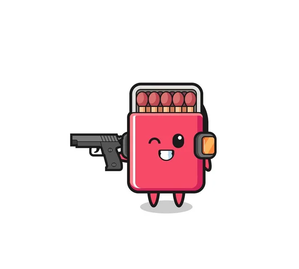 Illustration Matches Box Cartoon Doing Shooting Range Cute Design — Stockový vektor