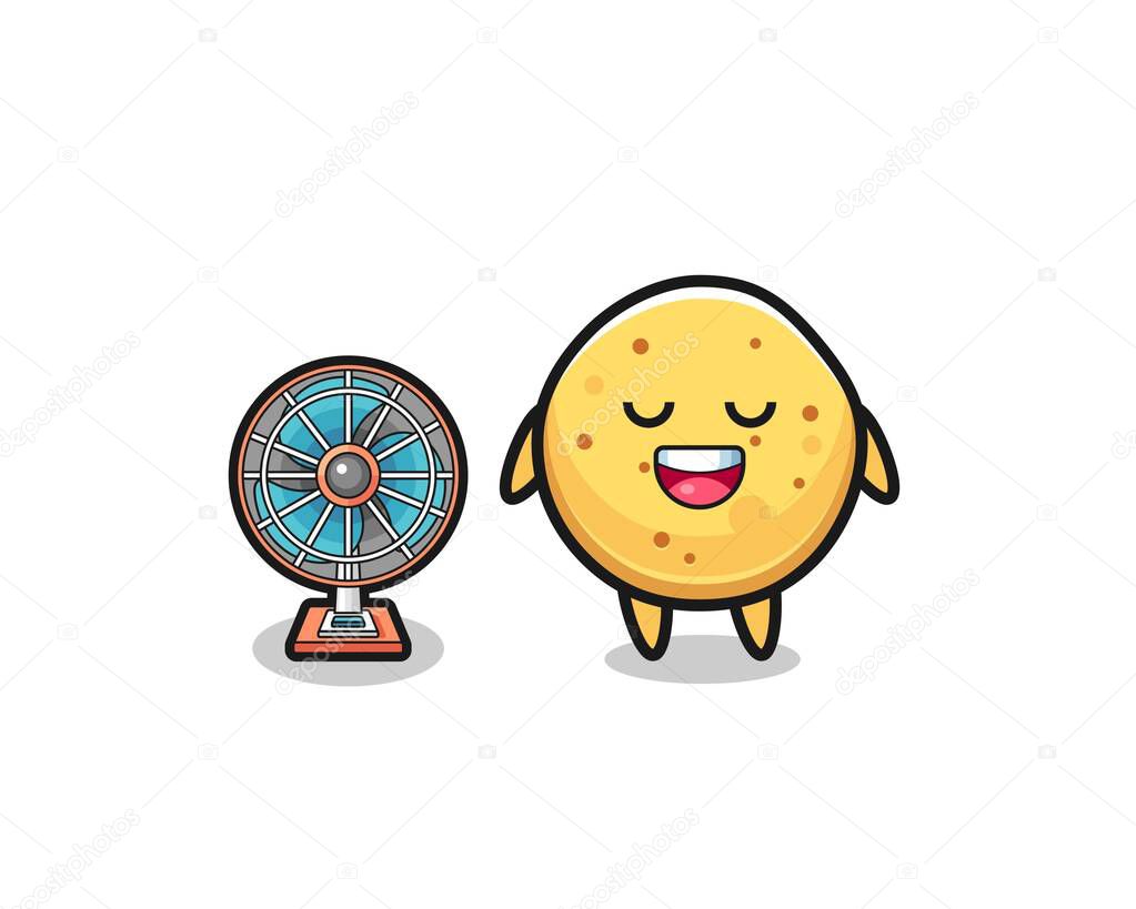 cute potato chip is standing in front of the fan , cute design
