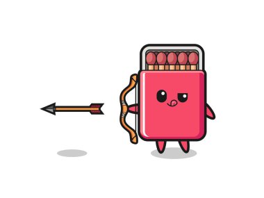 illustration of matches box character doing archery , cute design