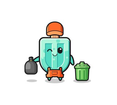 the mascot of cute popsicles as garbage collector , cute design