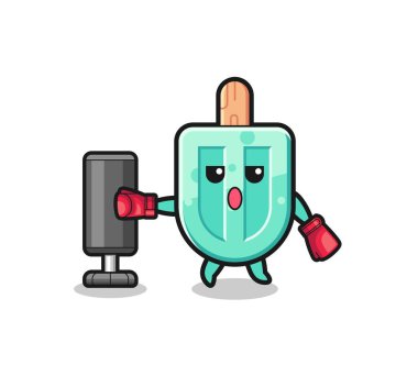 popsicles boxer cartoon doing training with punching bag , cute design