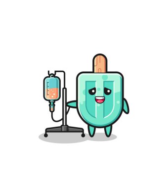 cute popsicles character standing with infusion pole , cute design