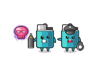 lighter cartoon doing vandalism and caught by the police , cute design