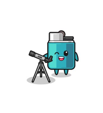 lighter astronomer mascot with a modern telescope , cute design