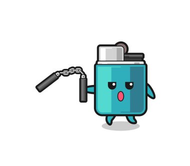 cartoon of lighter using nunchaku , cute design