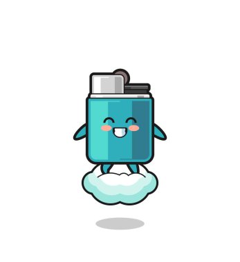 cute lighter illustration riding a floating cloud , cute design