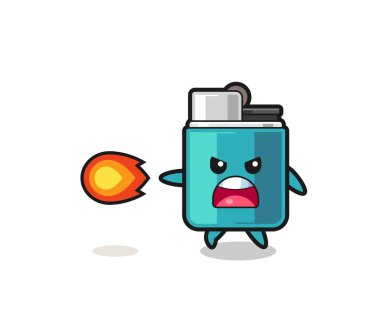 cute lighter mascot is shooting fire power , cute design