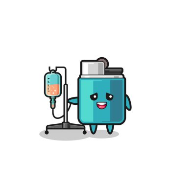 cute lighter character standing with infusion pole , cute design