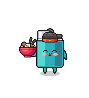 lighter as Chinese chef mascot holding a noodle bowl , cute design