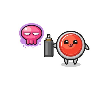 emergency panic button cartoon make a graffiti with a spray paint , cute design