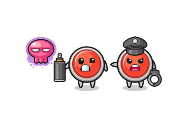emergency panic button cartoon doing vandalism and caught by the police , cute design