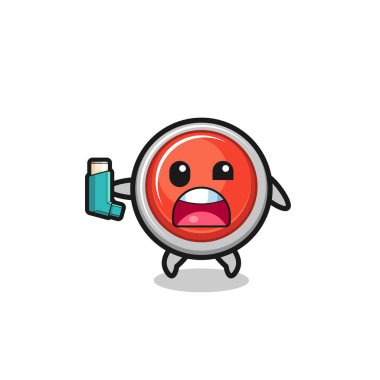 emergency panic button mascot having asthma while holding the inhaler , cute design