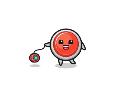 cartoon of cute emergency panic button playing a yoyo , cute design
