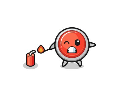 emergency panic button mascot illustration playing firecracker , cute design