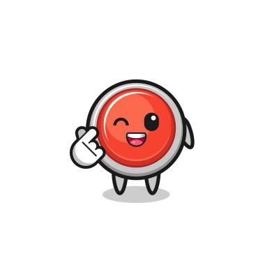 emergency panic button character doing Korean finger heart , cute design