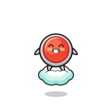 cute emergency panic button illustration riding a floating cloud , cute design