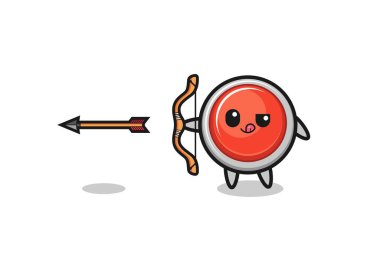 illustration of emergency panic button character doing archery , cute design
