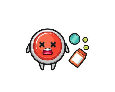 illustration of overdose emergency panic button character , cute design