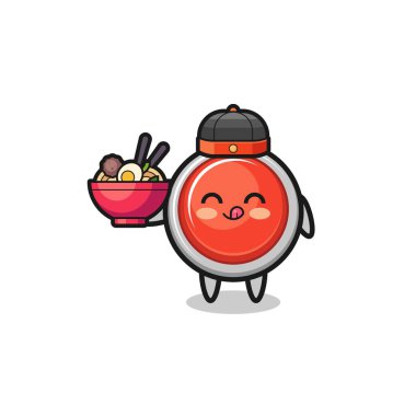 emergency panic button as Chinese chef mascot holding a noodle bowl , cute design