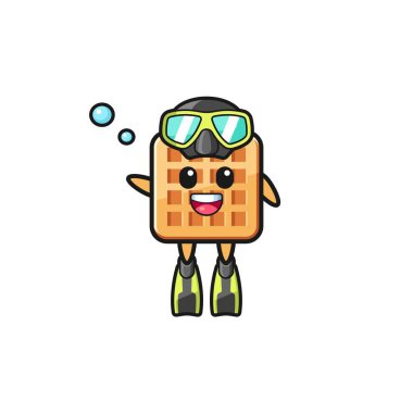 the waffle diver cartoon character , cute design