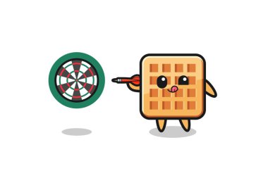 cute waffle is playing dart , cute design