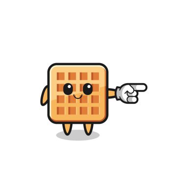 waffle mascot with pointing right gesture , cute design