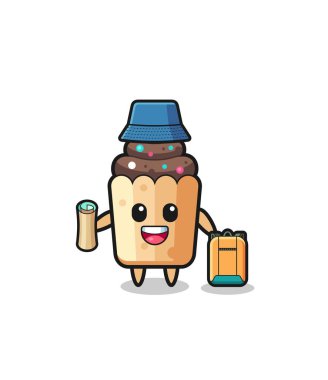 cupcake mascot character as hiker , cute design