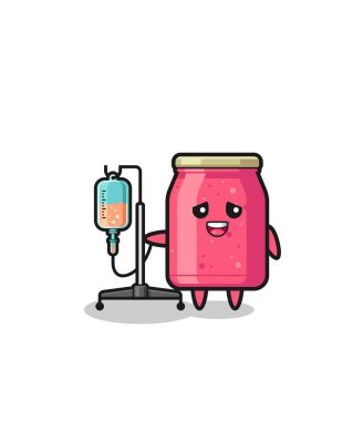 cute strawberry jam character standing with infusion pole , cute design