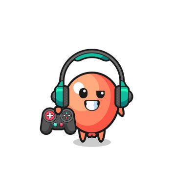 balloon gamer mascot holding a game controller , cute design