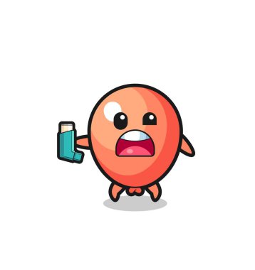 balloon mascot having asthma while holding the inhaler , cute design