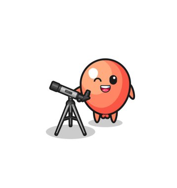 balloon astronomer mascot with a modern telescope , cute design