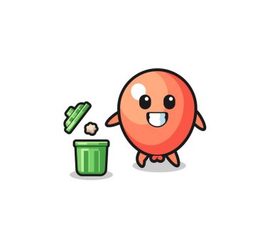 illustration of the balloon throwing garbage in the trash can , cute design