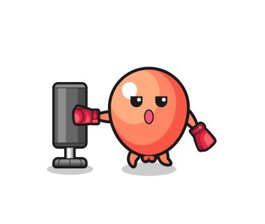 balloon boxer cartoon doing training with punching bag , cute design