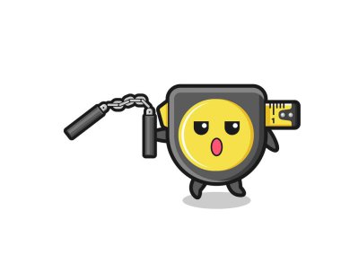 cartoon of tape measure using nunchaku , cute design