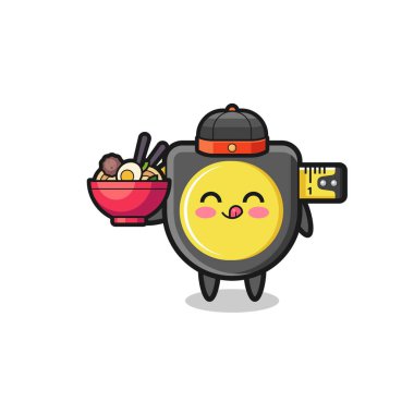 tape measure as Chinese chef mascot holding a noodle bowl , cute design