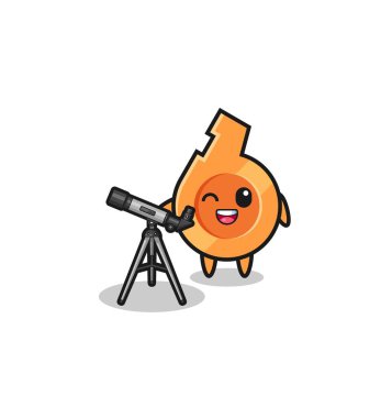 whistle astronomer mascot with a modern telescope , cute design