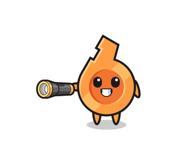 whistle mascot holding flashlight , cute design